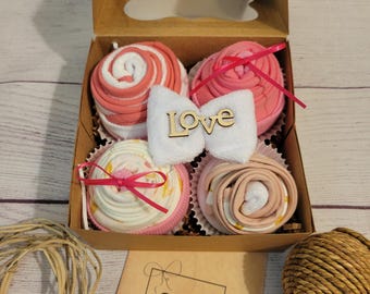 Baby Girl Cupcake Bodysuit Gift Box, 4 Piece Set