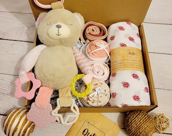 Baby Girl Cupcake Bodysuit Gift Box with plush toy and swaddle blanket