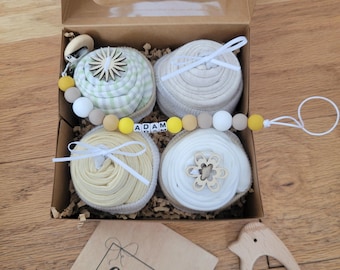 Baby Bodysuit Cupcake Gift Box with Personalized Pacifier Clip