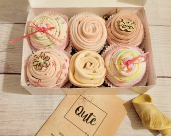 Large Baby Girl Cupcake Bodysuit Gift Box, 4 Bodysuits, 2 Socks, 1 burp cloth, bib