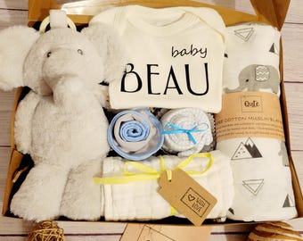 Custom Large Baby Boy Cupcake Gift Box with toy and swaddle blanket
