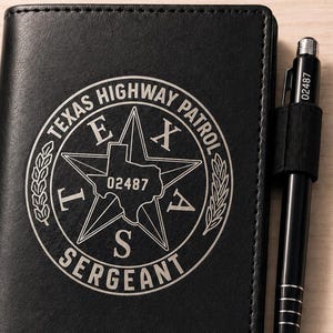 Leather Pocket Notebook, Custom Engraved Texas State Trooper, Personalized Gift, Tactical Field Notebook Gift for Him Daily Patrol Use