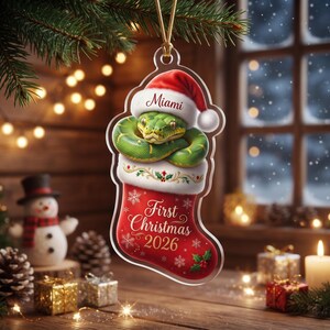 Personalized Green Tree Python Christmas Ornament, Snake Lover Gift, First Christmas 2026, Custom Acrylic Reptile Ornament