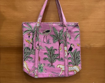 Sac fourre-tout matelassé à imprimé bloc, sac fourre-tout imprimé safari dans la jungle, sac fourre-tout réversible, sac de shopping et de plage, cadeaux pour mariée/femme