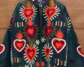 Suzani Embroidered Velvet Winter Jacket, Boho Winter Kimono Jacket, Handmade Short Festival Coat, Ethnic Bohemian Outerwear, Christmas Gifts