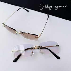 Rimless rectangular sunglasses, unisex frameless sunglasses with UV400 lenses.