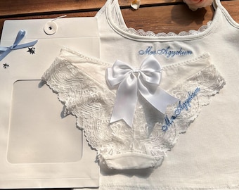 Personligt brudunderklädesset, anpassade New Mrs-underkläder, spetstrosor, brudpyjamas, presentförpackning till bröllopsmorgonen, smekmånadspyjamas