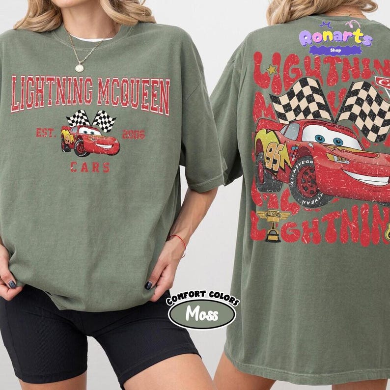 Comfort Colors Vintage Custom Pixar Cars Shirt, Lightning McQueen Mater Radiator Springs, Disneyland Family Tee, Disneyland Trip 2026 Tee immagine 5