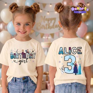 Frozen Birthday Shirt, Princess Elsa Birthday Tee, Anna Birthday Kids Gift, Disneyland Toddler Trip Tees zdjęcie 2