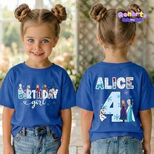 Frozen Birthday Shirt, Princess Elsa Birthday Tee, Anna Birthday Kids Gift, Disneyland Toddler Trip Tees zdjęcie 4