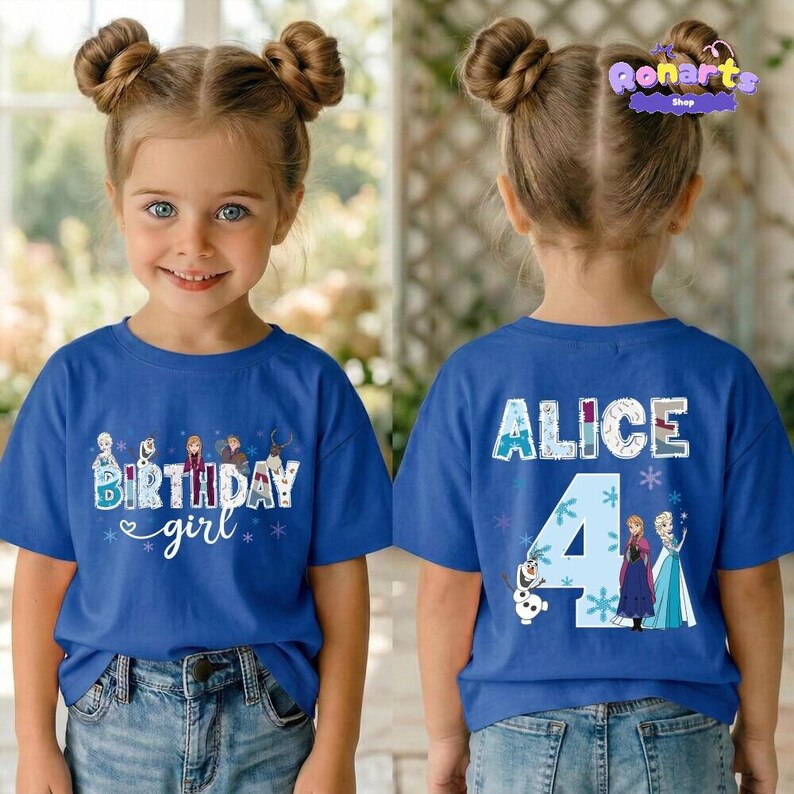 Frozen Birthday Shirt, Princess Elsa Birthday Tee, Anna Birthday Kids Gift, Disneyland Toddler Trip Tees zdjęcie 4