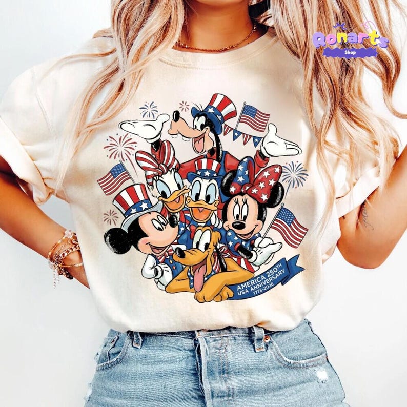 Mickey and Friends 4th July 2026 Shirt, Disneyland Independence Day Tee, Disneyland Family, Walt Disneyland World T-shirt image 2