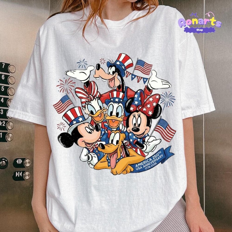 Mickey and Friends 4th July 2026 Shirt, Disneyland Independence Day Tee, Disneyland Family, Walt Disneyland World T-shirt image 1