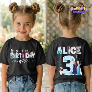 Frozen Birthday Shirt, Princess Elsa Birthday Tee, Anna Birthday Kids Gift, Disneyland Toddler Trip Tees zdjęcie 3