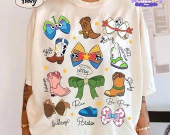 Disneyland Toy Story Bow and Shoe Comfort Colors Tee, Pixar Toy Story 5 Inspired Coquette Bows Shirt, You've Got A Friends In Me Tee