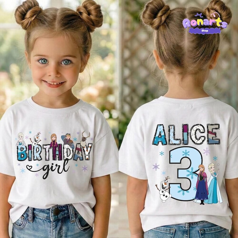 Frozen Birthday Shirt, Princess Elsa Birthday Tee, Anna Birthday Kids Gift, Disneyland Toddler Trip Tees zdjęcie 1