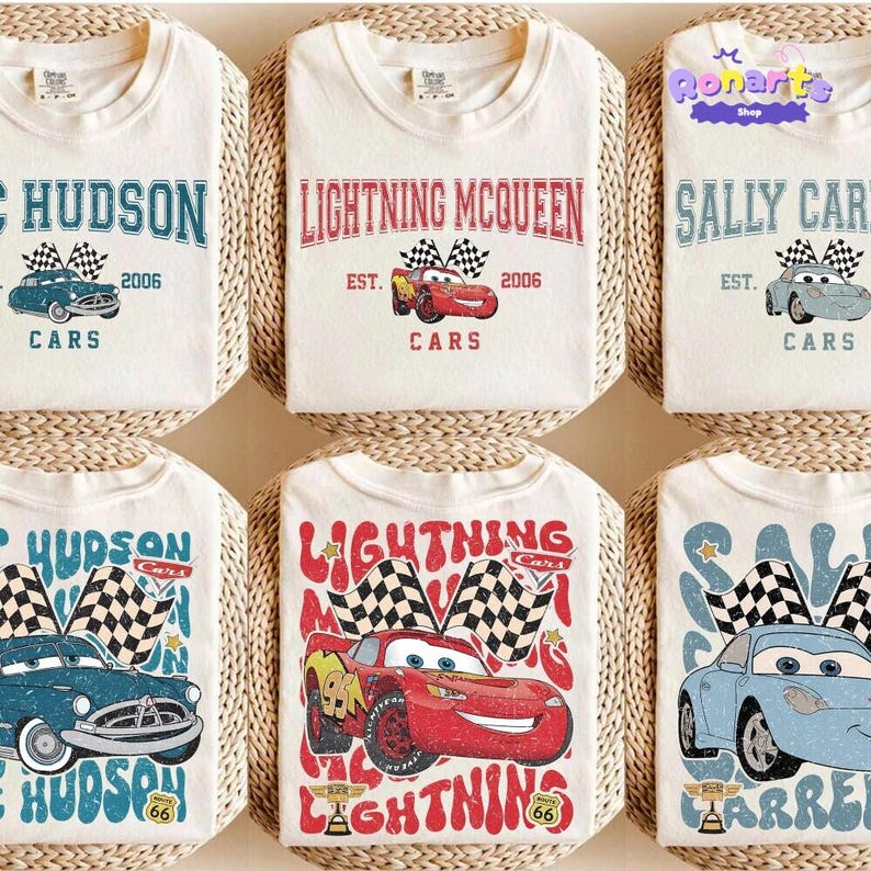 Comfort Colors Vintage Custom Pixar Cars Shirt, Lightning McQueen Mater Radiator Springs, Disneyland Family Tee, Disneyland Trip 2026 Tee immagine 1