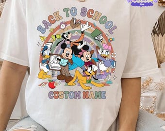 Personalized Happy Back to School T-shirt, Mickey and Friends Rainbow First day of school 2025 Tee, Teacher & Kids Shirts, Disneyland Trip