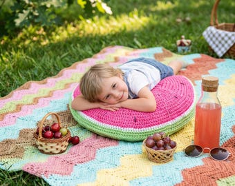 Fruit Crochet Pattern PDF, Watermelon Pillow Amigurumi, Cute Summer Home Decor, Kawaii Crochet Cushion, Easy Beginner Pattern, Pdf Download