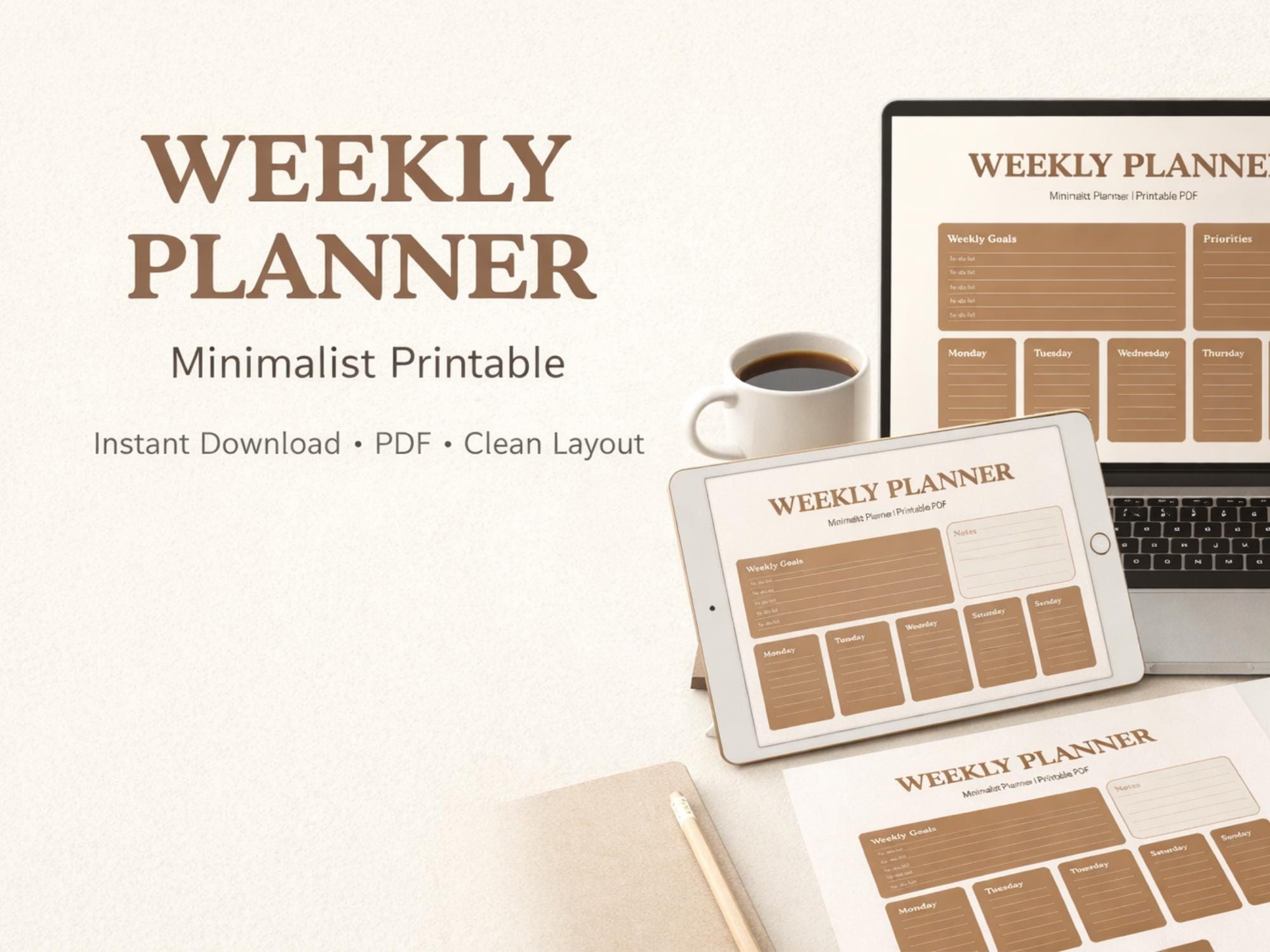 Weekly Planner Printable PDF | Minimalist Weekly Planner | Weekly ...