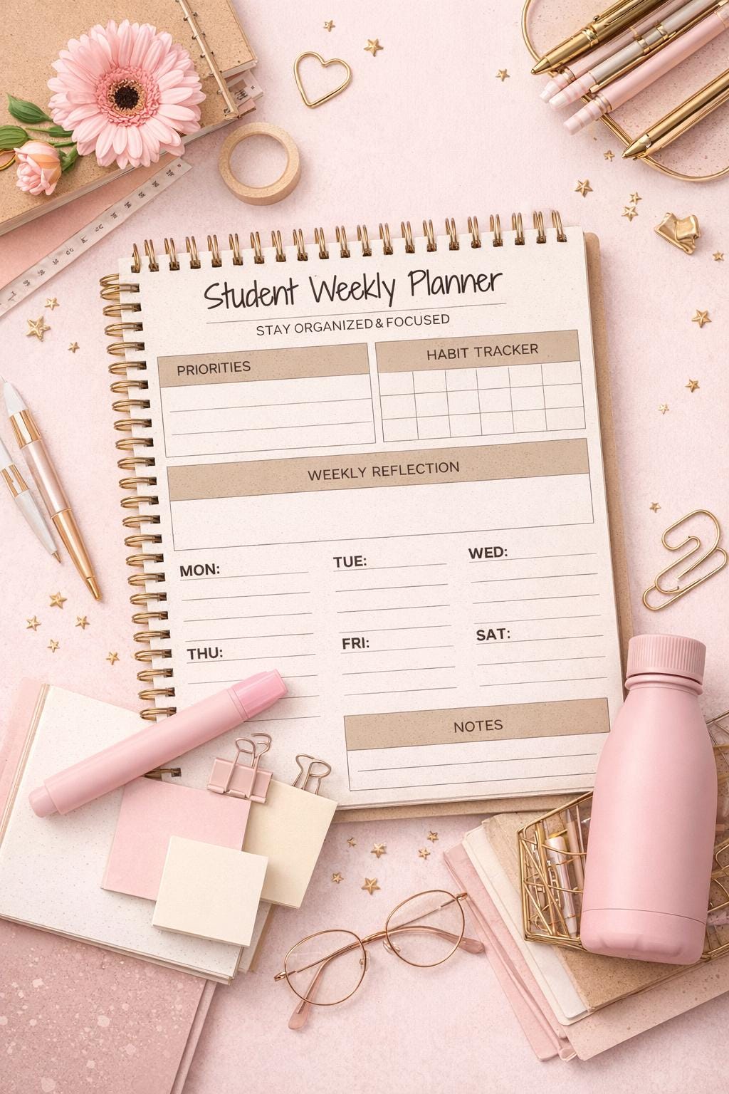 Student Weekly Planner Printable, Minimalist Weekly Planner PDF, Study ...