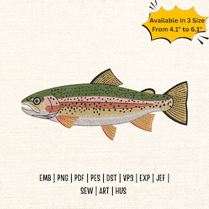 Rainbow Trout Embroidery Design, Fly Fishing Machine Embroidery File, Colorful Freshwater Fish Stitch for Anglers