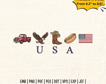 USA Mini Icons Stickdatei, USA Flagge Stickdatei, Western USA Pes DST