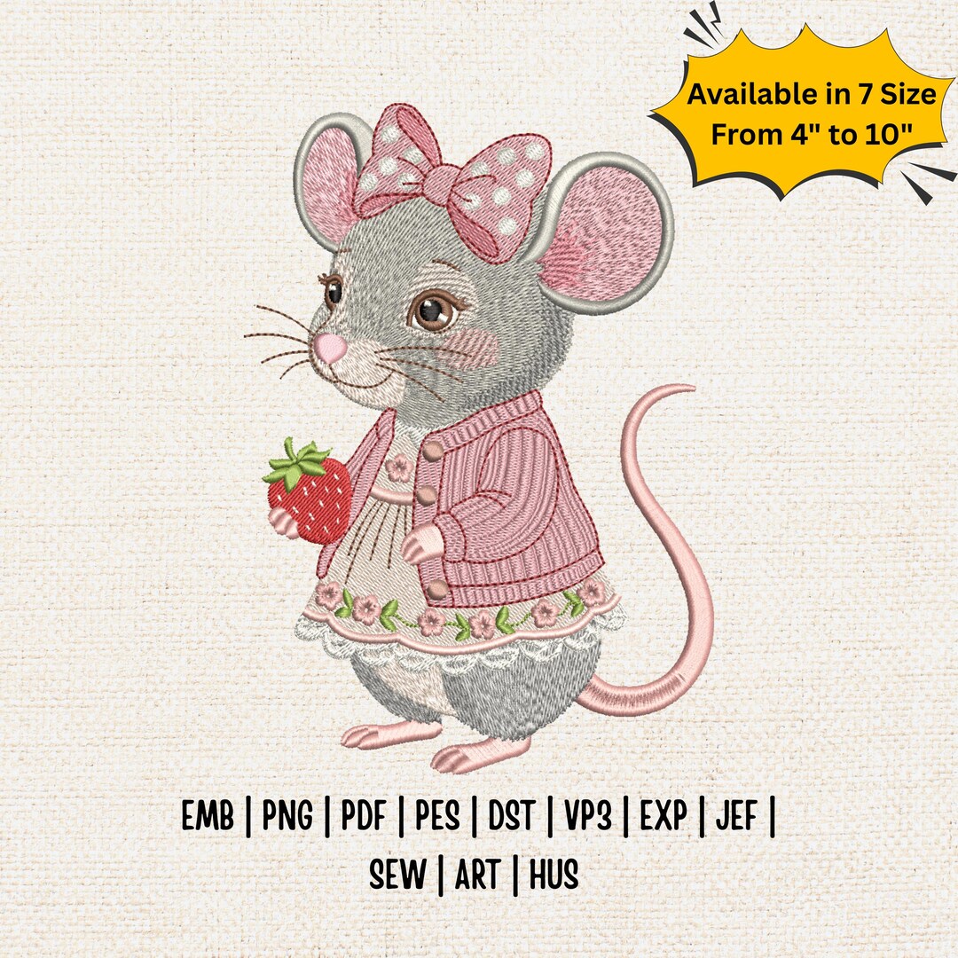 Cute Mouse Embroidery Design, Vintage Easter Mouse Embroidery File ...