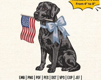 Schwarzer Labrador Labradorit Sendungsverfolgung, Labrador mit Amerikanische Flagge Stickdatei, 4. Juli Hund PES DST