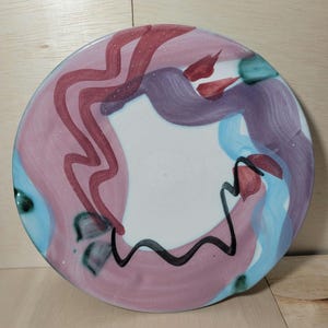 Abstract Studio Pottery Plate Hand Painted Ceramic Dish Memphis Style Decorative Serving Plate 10.5"