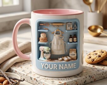 Taza de chef personalizada con nombre, regalo para amantes de la repostería, linda taza de cocina para mamá, idea de regalo para reposteros, regalo para el Día de la Madre