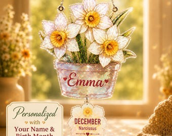 Personalized Birthday Gift for Grandma, Birth Flower Suncatcher, Grandma Birthday Suncatcher, Custom Nana Birthday Gift, Birth Month Flower