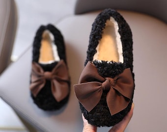 Girls Furry Bow Shoes | Cozy Cotton Padded Winter Toddler Boots