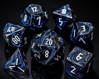 Set di dadi in metallo con scaglie di drago blu – Dadi poliedrici pesanti per giochi di ruolo e D&D