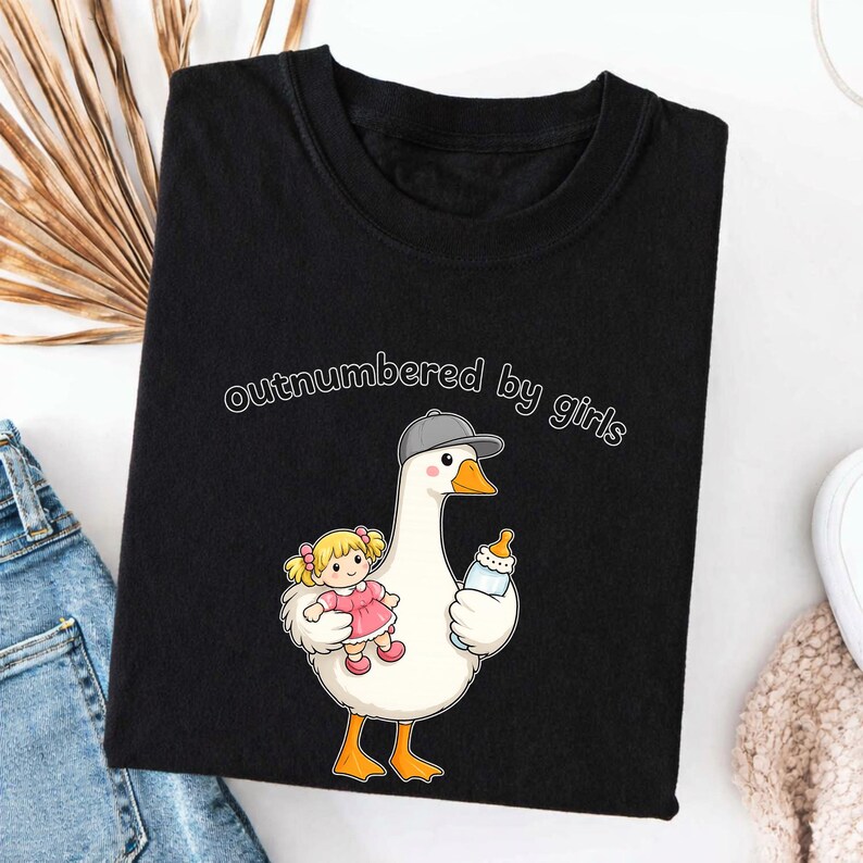 Funny Dad Goose Shirt Outnumbered By Girls Graphic Tee Father Of 