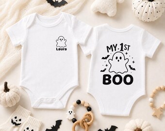 Personalized My First Boo Baby Onesie, Custom Baby Name Halloween Bodysuit, Cute Ghost Baby Outfit, My First Halloween Baby Shower Gift