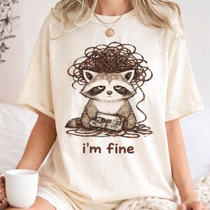Funny Raccoon Shirt I'm Fine Tee, Sarcastic Raccoon T-Shirt, Introvert Humor Shirt, Vintage Cassette Tape Graphic Tee, Mental Health Gift