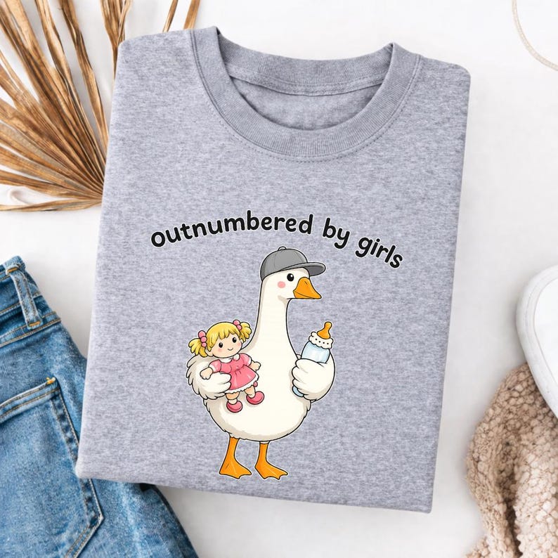 Funny Dad Goose Shirt Outnumbered By Girls Graphic Tee Father Of 