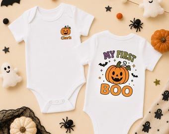 Personalized My First Halloween Baby Onesie, Custom Baby Name Pumpkin Bodysuit, Cute First Boo Outfit, Infant Halloween Shirt, Baby Shower