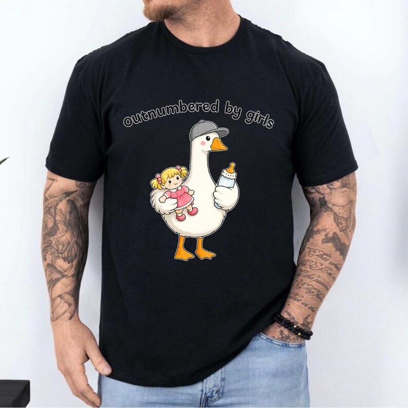 Funny Dad Goose Shirt Outnumbered By Girls Graphic Tee Father Of 