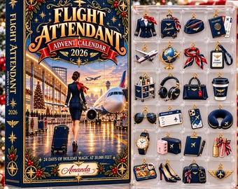 Personalized Flight Attendant Advent Calendar, Custom Name Christmas Countdown, 24 Cabin Crew Charms, Flight Attendant Holiday Gift Box 2026