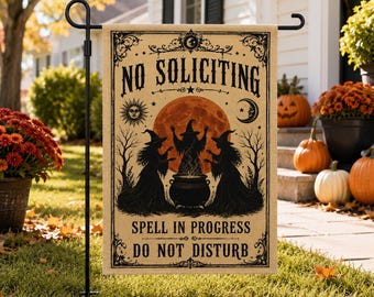 No Soliciting Halloween Garden Flag, Spell In Progress Do Not Disturb Flag, Vintage Witch Garden Flag, Gothic Witchy Outdoor Halloween Decor