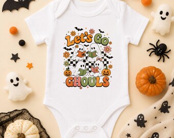 Let's Go Ghouls Baby Onesie, Cute Ghost Halloween Bodysuit, Retro Spooky Baby Outfit, Book Lover Baby Gift, First Halloween Onesie
