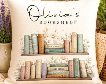 Personalized Bookshelf Pillow, Custom Book Lover Throw Pillow, Vintage Floral Bookshelf Cushion, Favorite Books Gift, Custom Library Decor