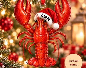 Personalized Lobster Christmas Ornament, Custom Name SeaFood Keepsake, Lobster Lover, Seafood Lover and Coastal Christmas Gift