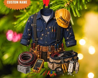 Personalized Electrician Christmas Ornament, Custom Name Electrician Ornament, Electrician Gift, Worker Gift, Christmas Tree Decor