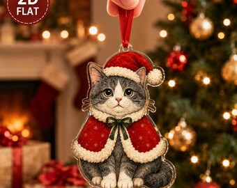 Tabby Cat Christmas Ornament, Cat Ornament, Cute Kitty Holiday Decor, Cat Lover Christmas Gift, Christmas Tree Ornament