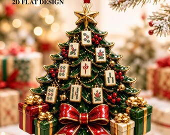Mahjong Christmas Tree Ornament, Mahjong Lover Gift, Acrylic Christmas Ornament, Mahjong Tile Tree Decor, Gift for Mahjong Player Keepsake