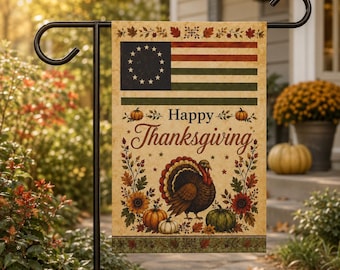 Vintage Thanksgiving Garden Flag, Retro American Garden Flag, Turkey Harvest Fall Yard Flag, Patriotic Thanksgiving Porch Decor Outdoor Flag