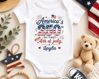 My First 4th of July Baby Onesie, Personalized Name Baby Outfit, America 250 Onesie, Patriotic Newborn Bodysuit, Independence Day Baby Gift